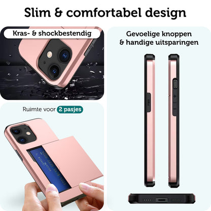Forterra iPhone 11 Hoesje Kaarthouder Hard Case Shockproof - Rosé goud