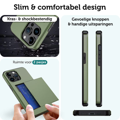 Forterra iPhone 15 Pro Hoesje Kaarthouder Hard Case Shockproof - Donkergroen