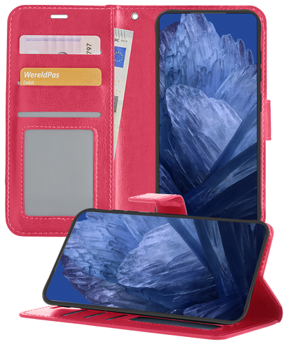 Forterra Google Pixel 8a Hoesje Bookcase Cover met Kaarthouder - Donkerroze