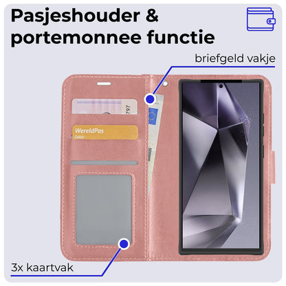 Forterra Samsung S24 Ultra Hoesje Bookcase Cover met Kaarthouder - Rosé goud