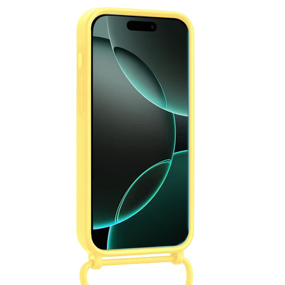 Forterra iPhone 16 Pro Max Hoesje Met Telefoonkoord en Pasjeshouder Siliconen - Geel