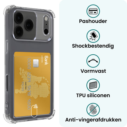 Forterra iPhone 17 Pro Hoesje Kaarthouder Backcover Shockproof - Transparant