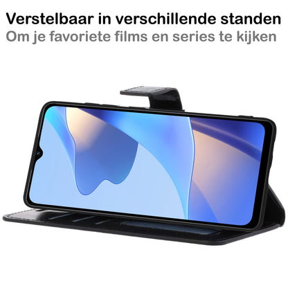Forterra OPPO A16 Hoesje Bookcase Cover met Kaarthouder - Zwart