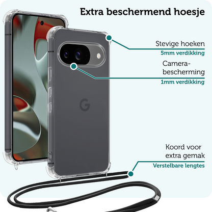 Forterra Google Pixel 9 Hoesje met Koord Backcover Shockproof - Transparant