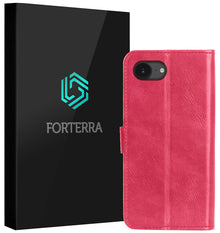 Forterra iPhone 16e Hoesje Bookcase Cover met Kaarthouder - Donkerroze