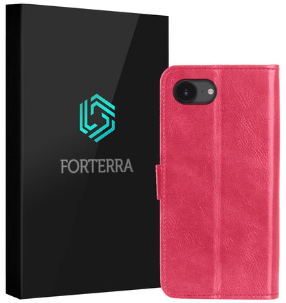 Forterra iPhone 16e Hoesje Bookcase Cover met Kaarthouder - Donkerroze