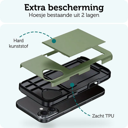 Forterra iPhone 17 Hoesje Kaarthouder Hard Case Shockproof - Donkergroen