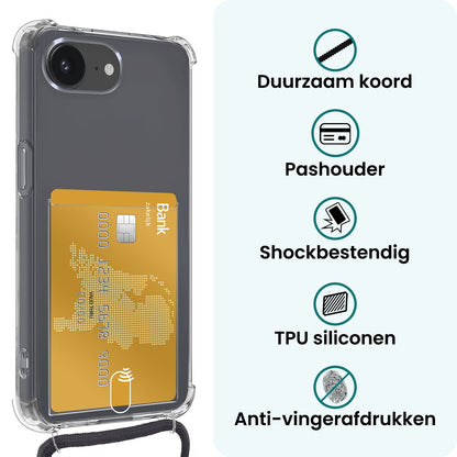 Forterra iPhone 16e Hoesje Kaarthouder met Koord Backcover Shockproof - Transparant