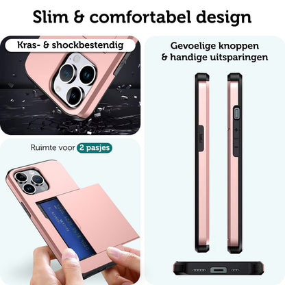 Forterra iPhone 16 Pro Max Hoesje Kaarthouder Hard Case Shockproof - Rosé goud