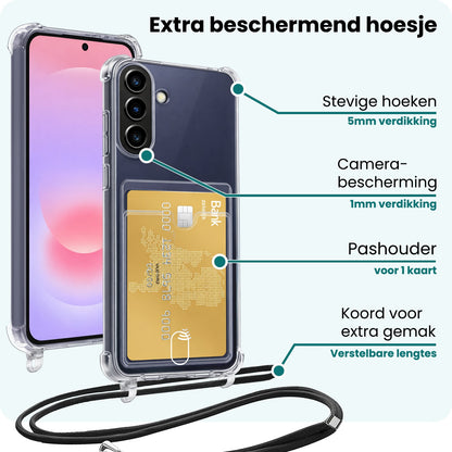 Forterra Samsung A37 Hoesje Kaarthouder met Koord Backcover Shockproof - Transparant
