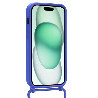 Forterra iPhone 15 Plus Hoesje Met Telefoonkoord en Pasjeshouder Siliconen - Felblauw