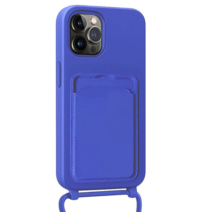 Forterra iPhone 15 Pro Max Hoesje Met Telefoonkoord en Pasjeshouder Siliconen - Felblauw