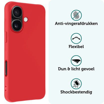 Forterra iPhone 16 Hoesje Siliconen Backcover Lichtgewicht - Rood