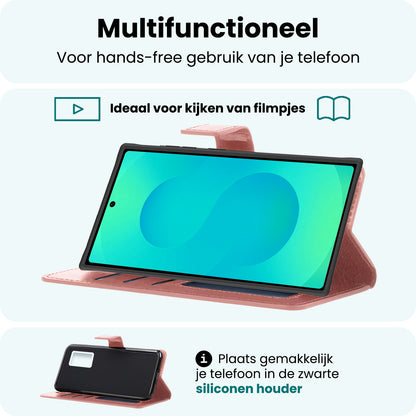 Forterra Samsung S25 Ultra Hoesje Bookcase Cover met Kaarthouder - Rosé goud