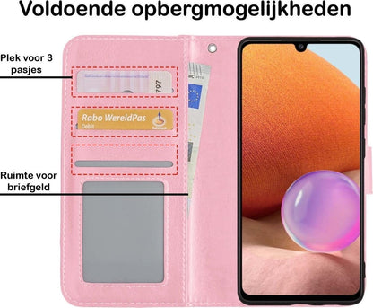 Forterra Samsung A32 5G Hoesje Bookcase Cover met Kaarthouder - Lichtroze