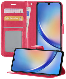 Forterra Samsung A34 Hoesje Bookcase Cover met Kaarthouder - Donkerroze