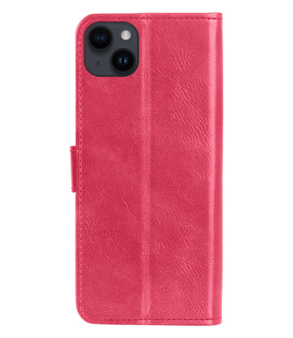 Forterra iPhone 15 Hoesje Bookcase Cover met Kaarthouder - Donkerroze