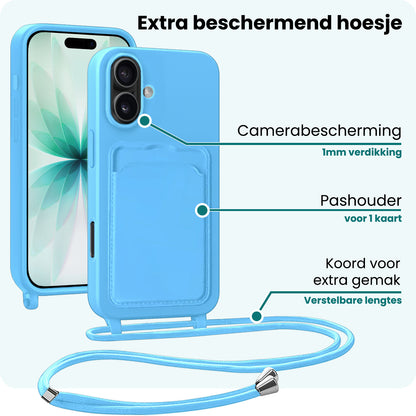 Forterra iPhone 17 Hoesje Met Telefoonkoord en Pasjeshouder Siliconen - Lichtblauw