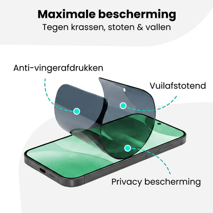 Forterra Privacy Screenprotector Geschikt voor Samsung Galaxy S24 - Met Installatie Kit - Privacy - Beschermglas - Flexibel Glas - Tempered Glass - Screen Protector
