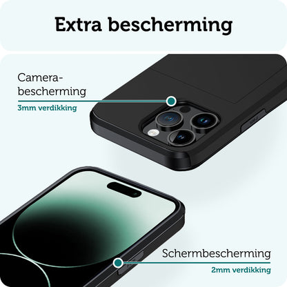 Forterra iPhone 14 Pro Max Hoesje Kaarthouder Hard Case Shockproof - Zwart