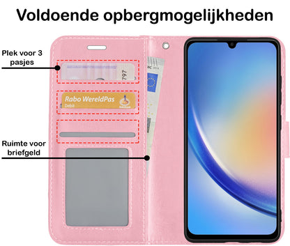 Forterra Samsung A34 Hoesje Bookcase Cover met Kaarthouder - Lichtroze