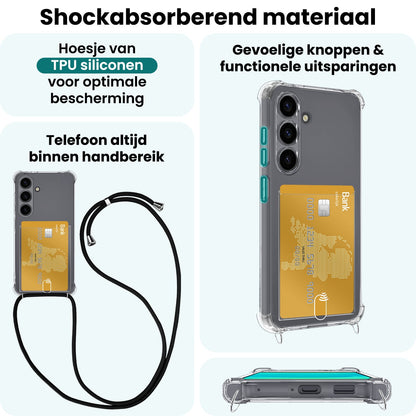 Forterra Samsung S25 FE Hoesje Kaarthouder met Koord Backcover Shockproof - Transparant