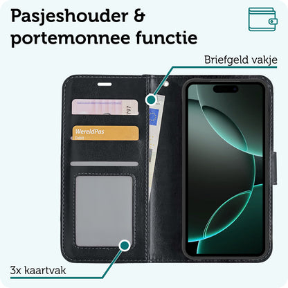 Forterra iPhone 16 Pro Max Hoesje Bookcase Cover met Kaarthouder - Zwart