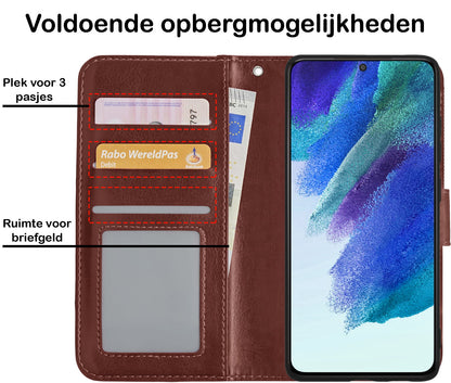 Forterra Samsung S21 FE Hoesje Bookcase Cover met Kaarthouder - Bruin