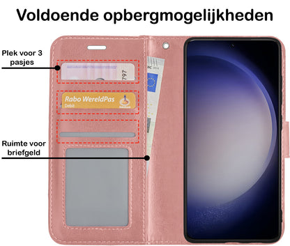 Forterra Samsung S23 Ultra Hoesje Bookcase Cover met Kaarthouder - Rosé goud
