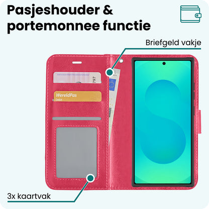 Forterra Samsung S25 Ultra Hoesje Bookcase Cover met Kaarthouder - Donkerroze