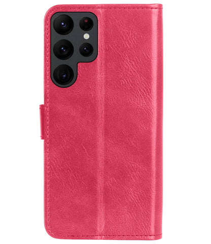 Forterra Samsung S22 Ultra Hoesje Bookcase Cover met Kaarthouder - Donkerroze