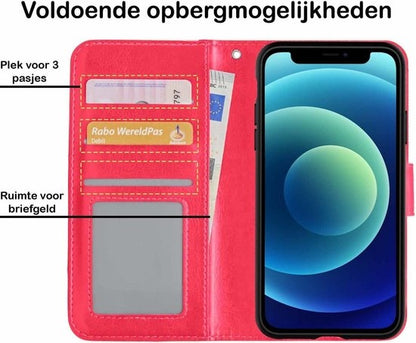 Forterra iPhone 12 Pro Hoesje Bookcase Cover Uitneembaar - Donkerroze