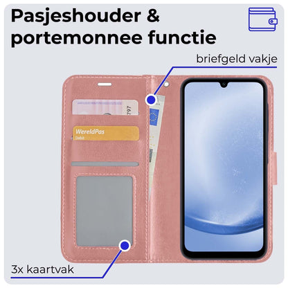 Forterra Samsung A25 Hoesje Bookcase Cover met Kaarthouder - Rosé goud