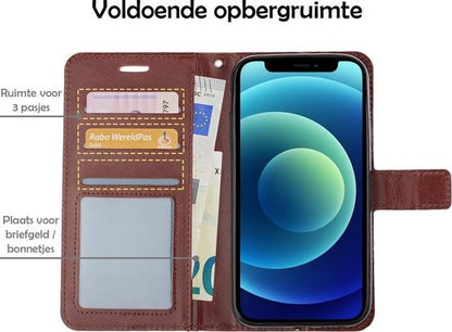 Forterra iPhone 12 Mini Hoesje Bookcase Cover met Kaarthouder - Bruin