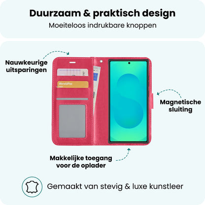 Forterra Samsung S25 Ultra Hoesje Bookcase Cover met Kaarthouder - Donkerroze