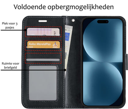 Forterra iPhone 15 Hoesje Bookcase Cover met Kaarthouder - Zwart