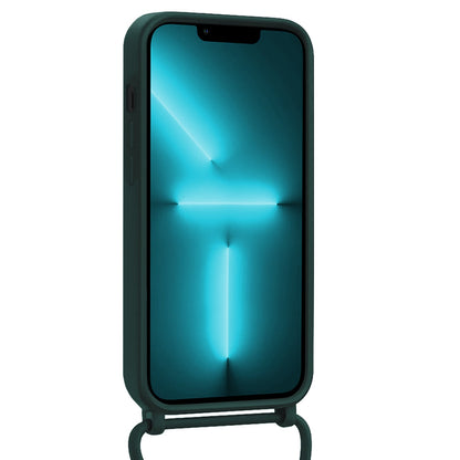 Forterra iPhone 13 Pro Hoesje Met Telefoonkoord en Pasjeshouder Siliconen - Donkergroen