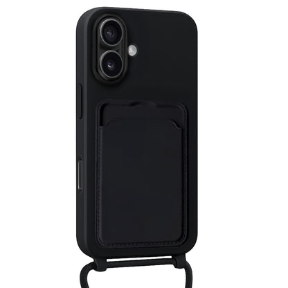 Forterra iPhone 17 Hoesje Met Telefoonkoord en Pasjeshouder Siliconen - Zwart