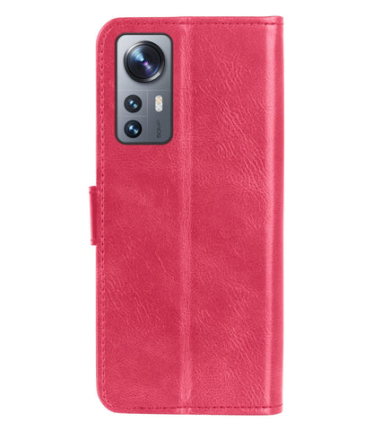 Forterra Xiaomi 12X Hoesje Bookcase Cover met Kaarthouder - Donkerroze