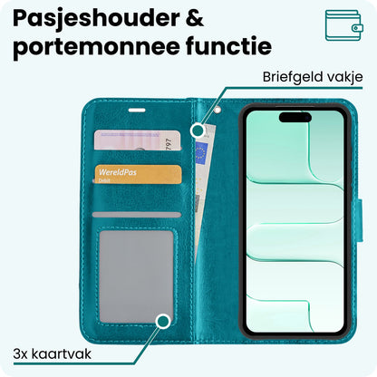Forterra iPhone Air Hoesje Bookcase Cover met Kaarthouder - Turquoise