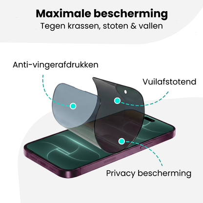 Forterra Privacy Screenprotector Geschikt voor Apple iPhone 18 Pro - Met Installatie Kit - Privacy - Beschermglas - Flexibel Glas - Tempered Glass - Screen Protector