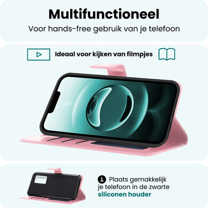 Forterra iPhone 16e Hoesje Bookcase Cover met Kaarthouder - Lichtroze