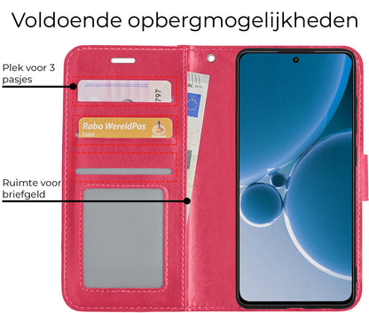 Forterra OnePlus Nord 3 Hoesje Bookcase Cover met Kaarthouder - Donkerroze