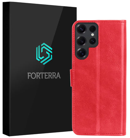 Forterra Samsung S25 Ultra Hoesje Bookcase Cover met Kaarthouder - Rood