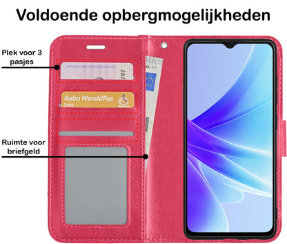 Forterra OPPO A57 Hoesje Bookcase Cover met Kaarthouder - Donkerroze