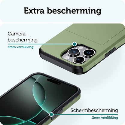 Forterra iPhone 16 Pro Hoesje Kaarthouder Hard Case Shockproof - Donkergroen