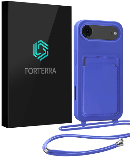 Forterra iPhone Air Hoesje Met Telefoonkoord en Pasjeshouder Siliconen - Felblauw