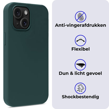 Forterra iPhone 15 Plus Hoesje Siliconen Backcover Lichtgewicht - Donkergroen
