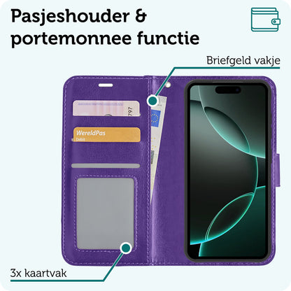Forterra iPhone 16 Pro Hoesje Bookcase Cover met Kaarthouder - Paars