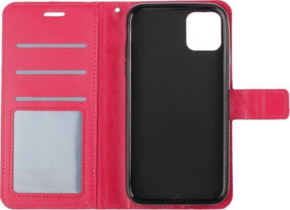 Forterra iPhone 12 Mini Hoesje Bookcase Cover met Kaarthouder - Donkerroze